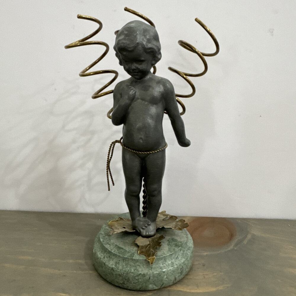 VTG 70’s Petites Choses Art Nouveau Cherub Leaf Marble Base Bud Planter USA Made